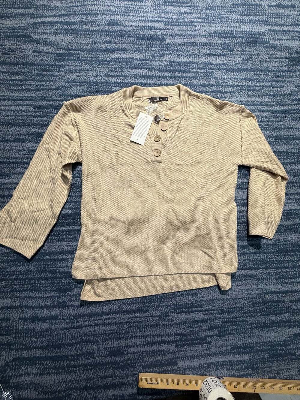 Lillusory Henley Knitted Pullover Sweater Size XS Beige Waffle Knit